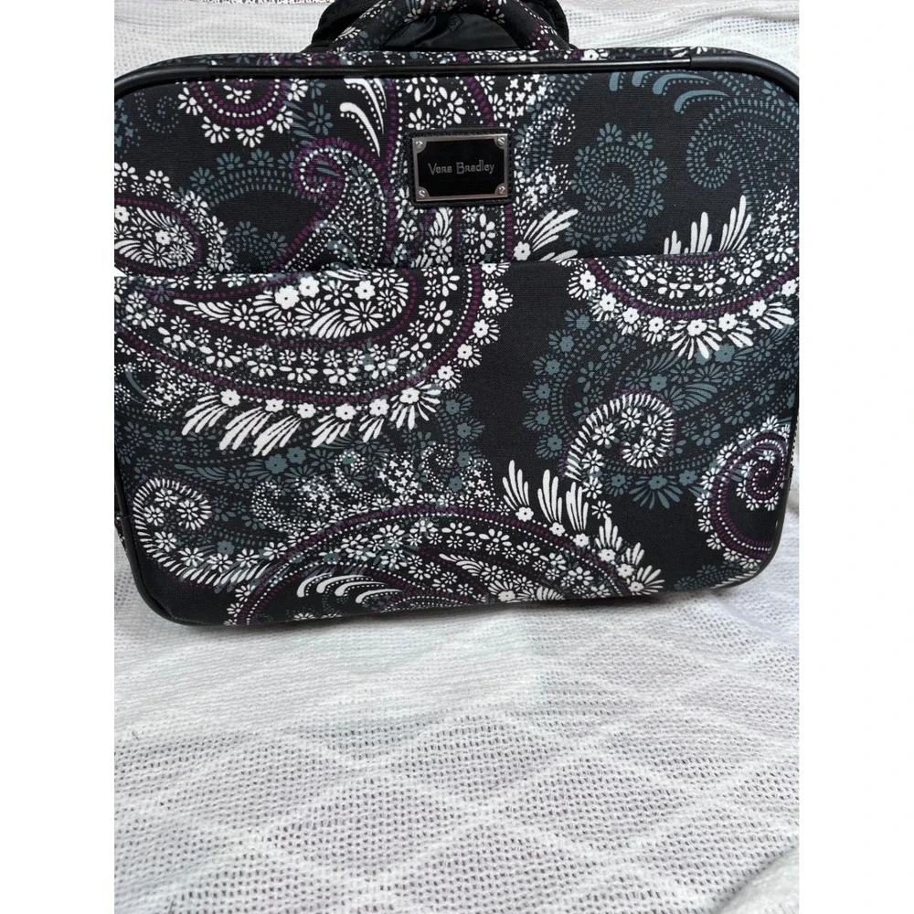 Vera Bradley Rolling Laptop Bag Women Black White Paisley Travel Excellent